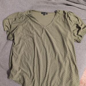 Trixxi Olive Textured V-Neck Blouse